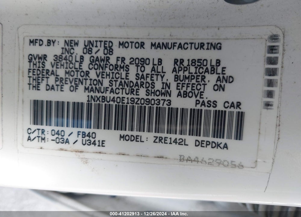2009 TOYOTA COROLLA LE VIN: 1NXBU40E19Z090373