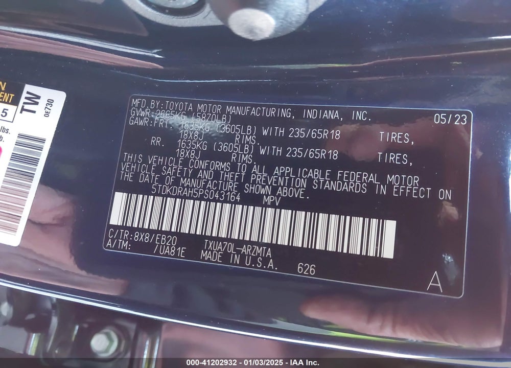 2023 TOYOTA HIGHLANDER XLE VIN: 5TDKDRAH5PS043164