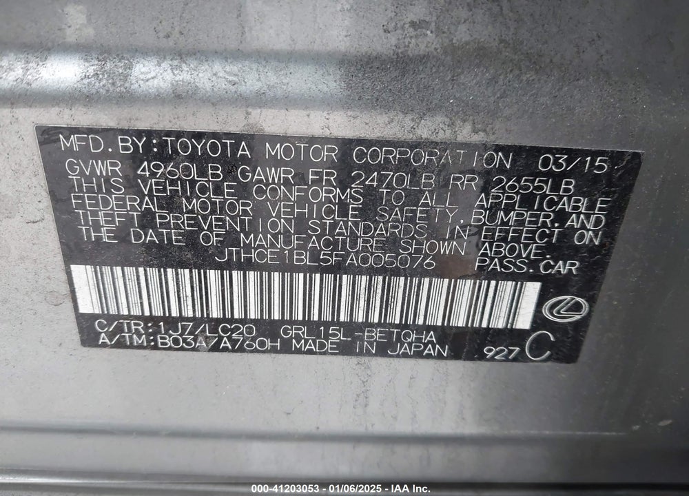 2015 LEXUS GS 350 VIN: JTHCE1BL5FA005076