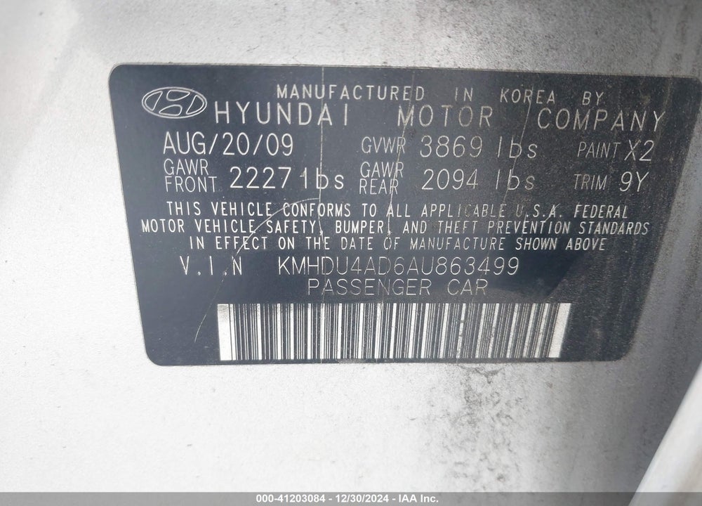 2010 HYUNDAI ELANTRA GLS VIN: KMHDU4AD6AU863499