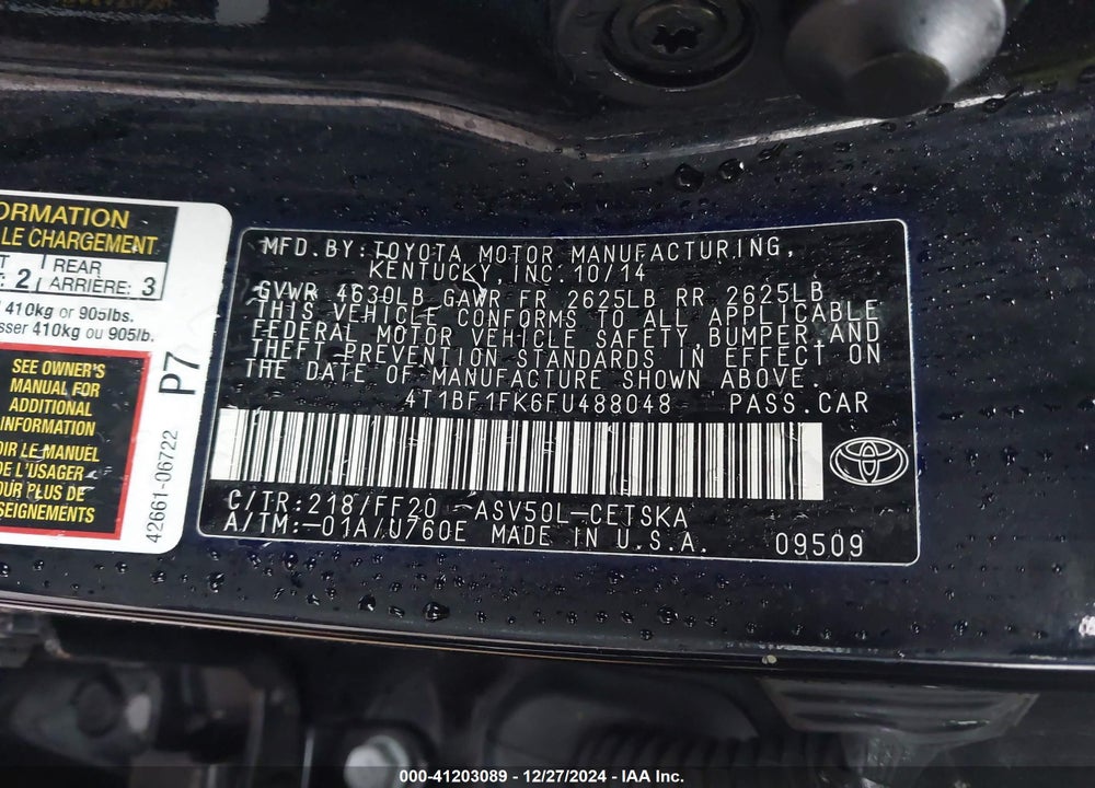 2015 TOYOTA CAMRY VIN: 4T1BF1FK6FU488048
