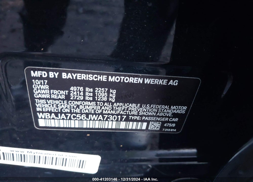 2018 BMW 530I XDRIVE VIN: WBAJA7C56JWA73017