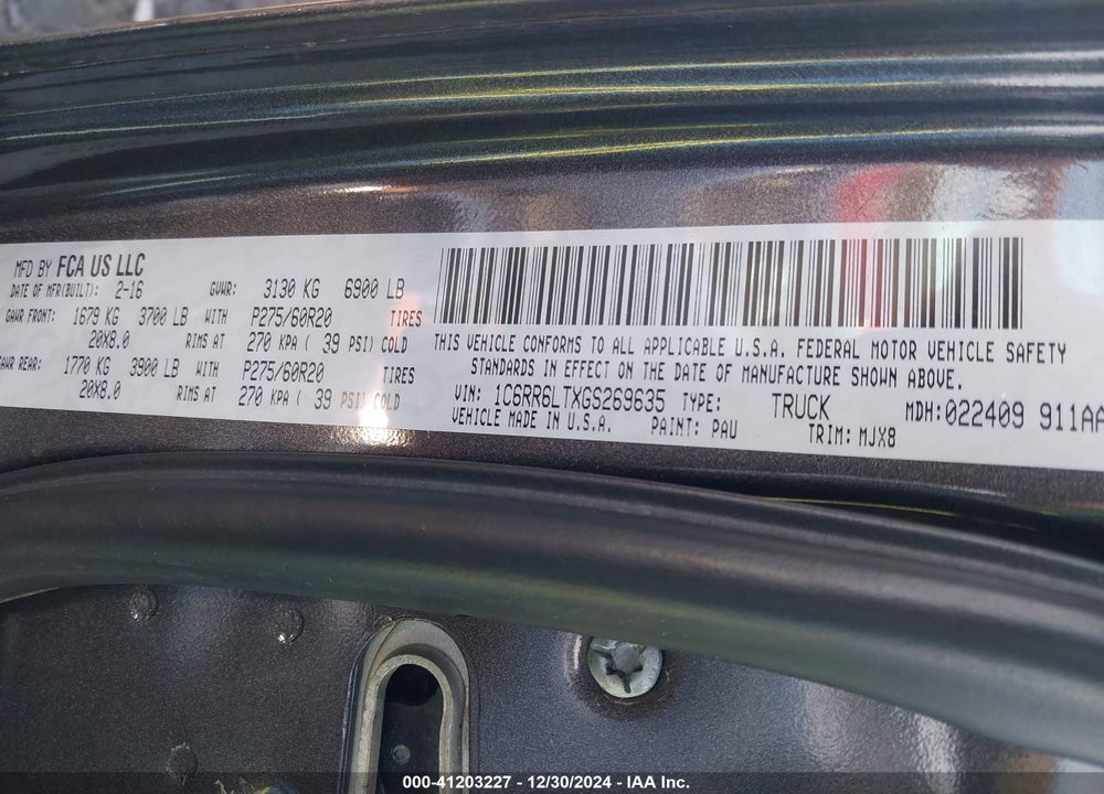 2016 RAM 1500 VIN: 1C6RR6LTXGS269635