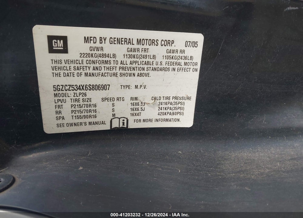 2006 SATURN VUE V6 VIN: 5GZCZ534X6S806907