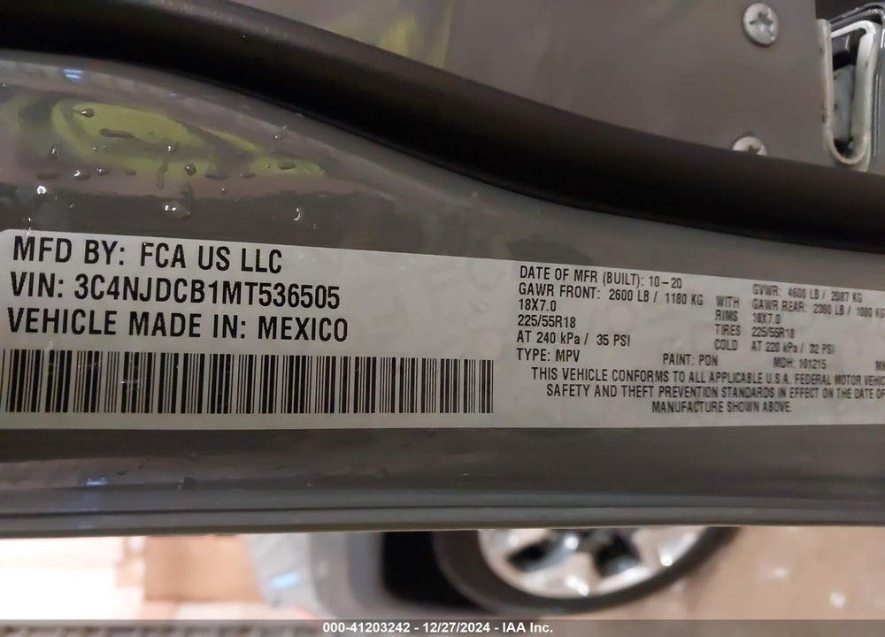 2021 JEEP COMPASS LIMITED 4X4 VIN: 3C4NJDCB1MT536505