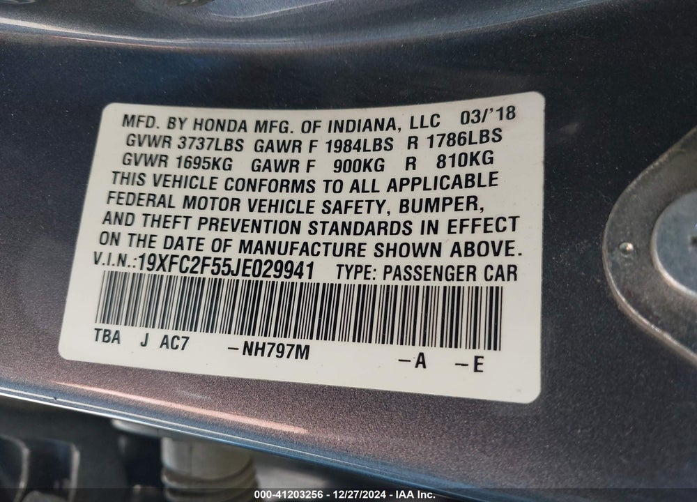 2018 HONDA CIVIC LX VIN: 19XFC2F55JE029941
