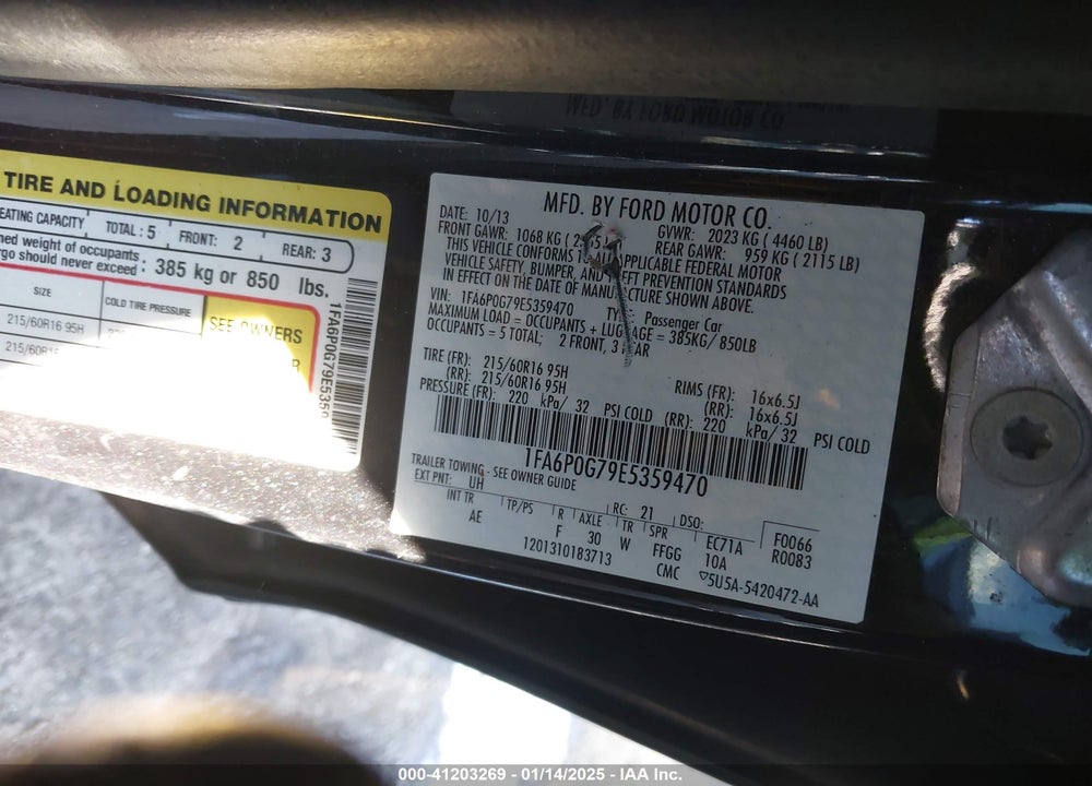 2014 FORD FUSION S VIN: 1FA6P0G79E5359470