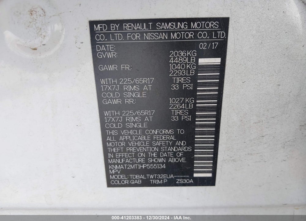 2017 NISSAN ROGUE VIN: KNMAT2MT1HP555134