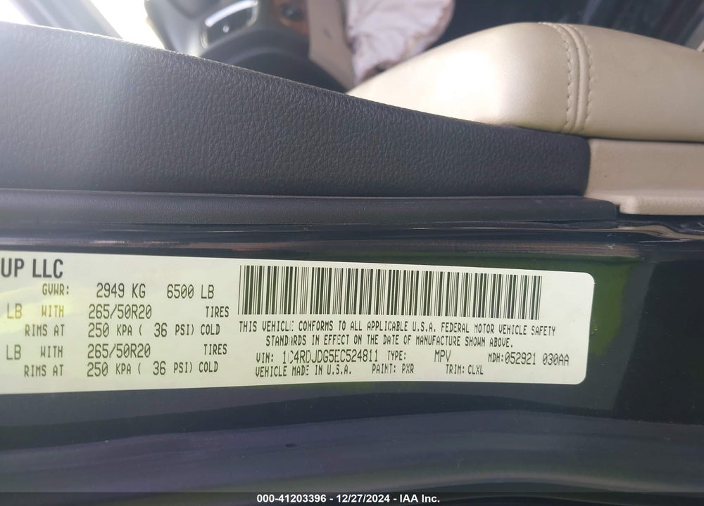 2014 DODGE DURANGO LIMITED VIN: 1C4RDJDG5EC524811