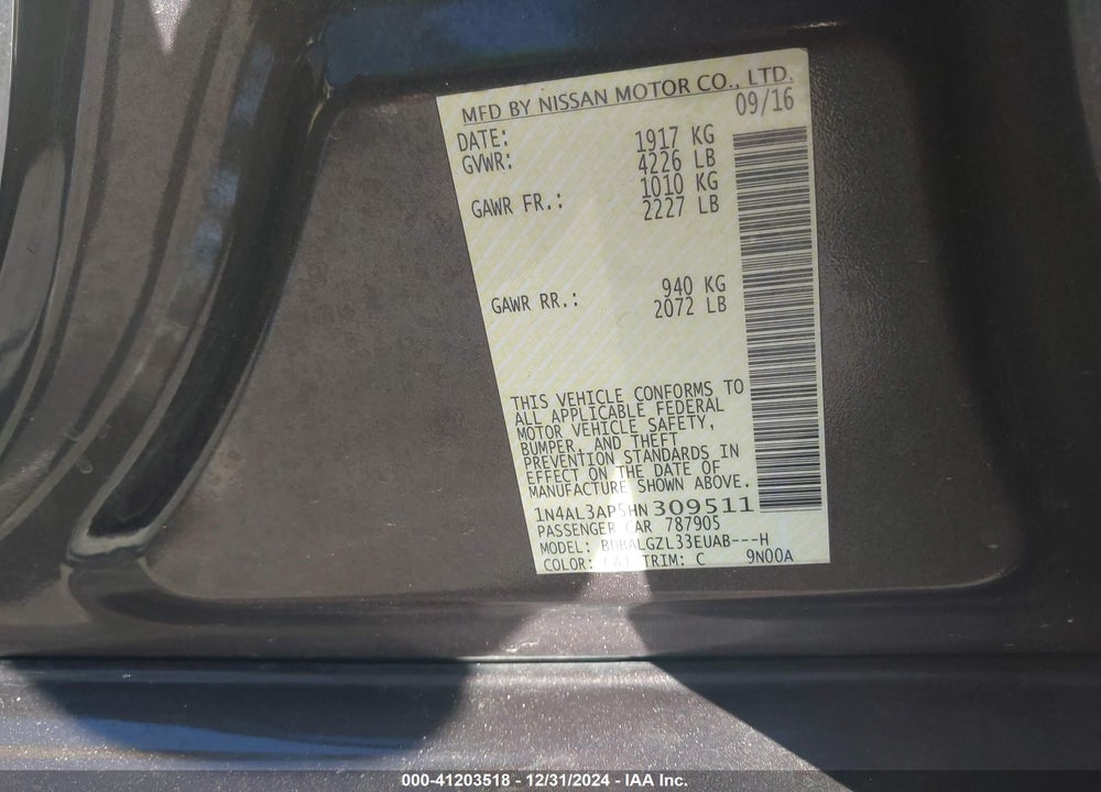 2017 NISSAN ALTIMA VIN: 1N4AL3AP5HN309511