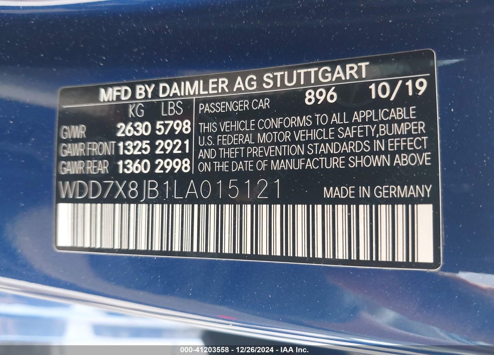2020 MERCEDES-BENZ AMG GT 63 4-DOOR COUPE VIN: WDD7X8JB1LA015121