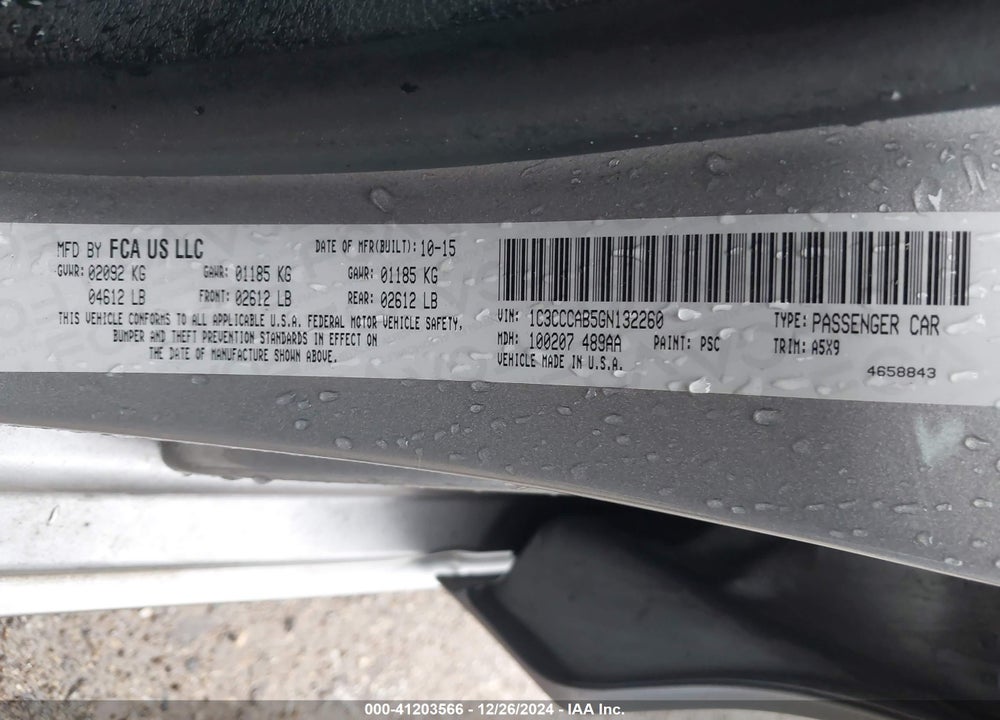 2016 CHRYSLER 200 LIMITED VIN: 1C3CCCAB5GN132260