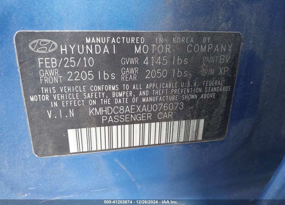 2010 HYUNDAI ELANTRA TOURING GLS VIN: KMHDC8AEXAU076073
