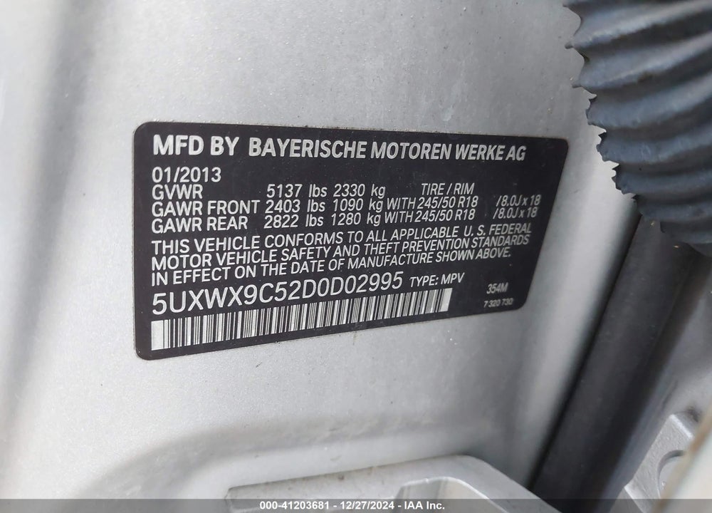 2013 BMW X3 XDRIVE28I VIN: 5UXWX9C52D0D02995