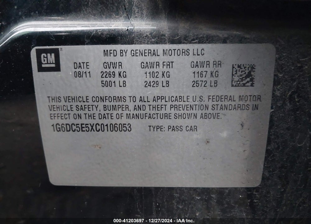 2012 CADILLAC CTS STANDARD VIN: 1G6DC5E5XC0106053
