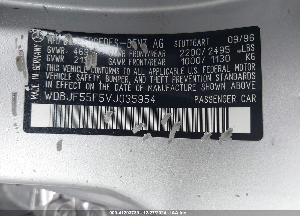 1997 MERCEDES-BENZ E 320 VIN: WDBJF55F5VJ035954