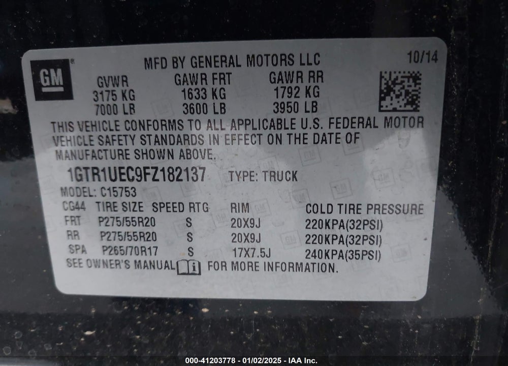 2015 GMC SIERRA 1500 SLE VIN: 1GTR1UEC9FZ182137