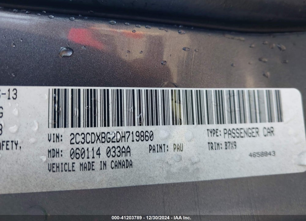 2013 DODGE CHARGER SE VIN: 2C3CDXBG2DH719860