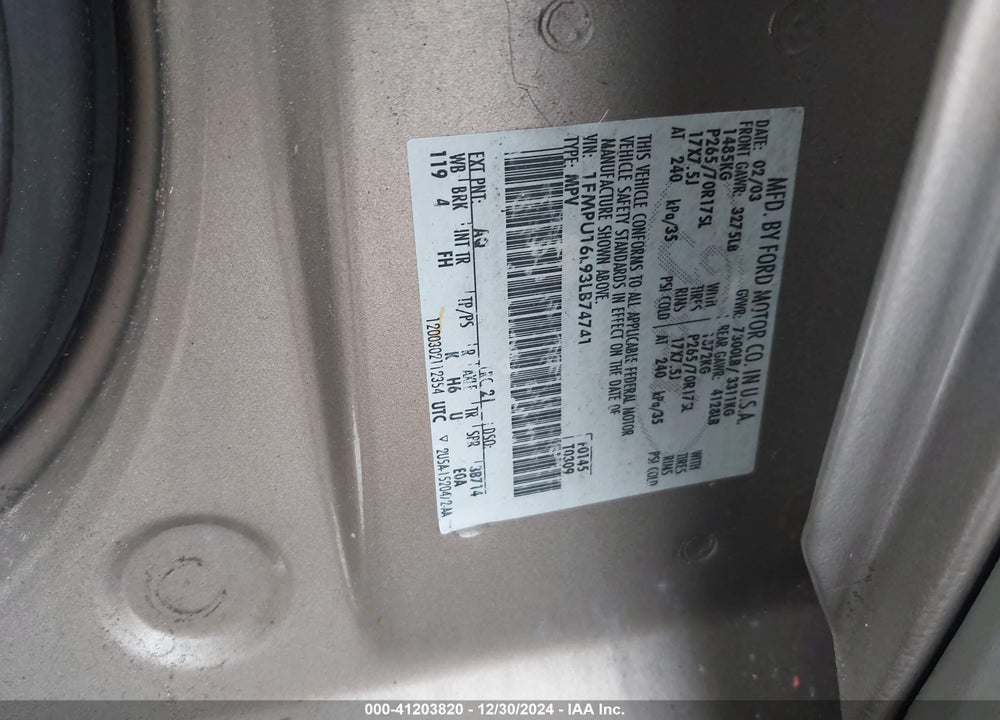 2003 FORD EXPEDITION XLT VIN: 1FMPU16L93LB74741
