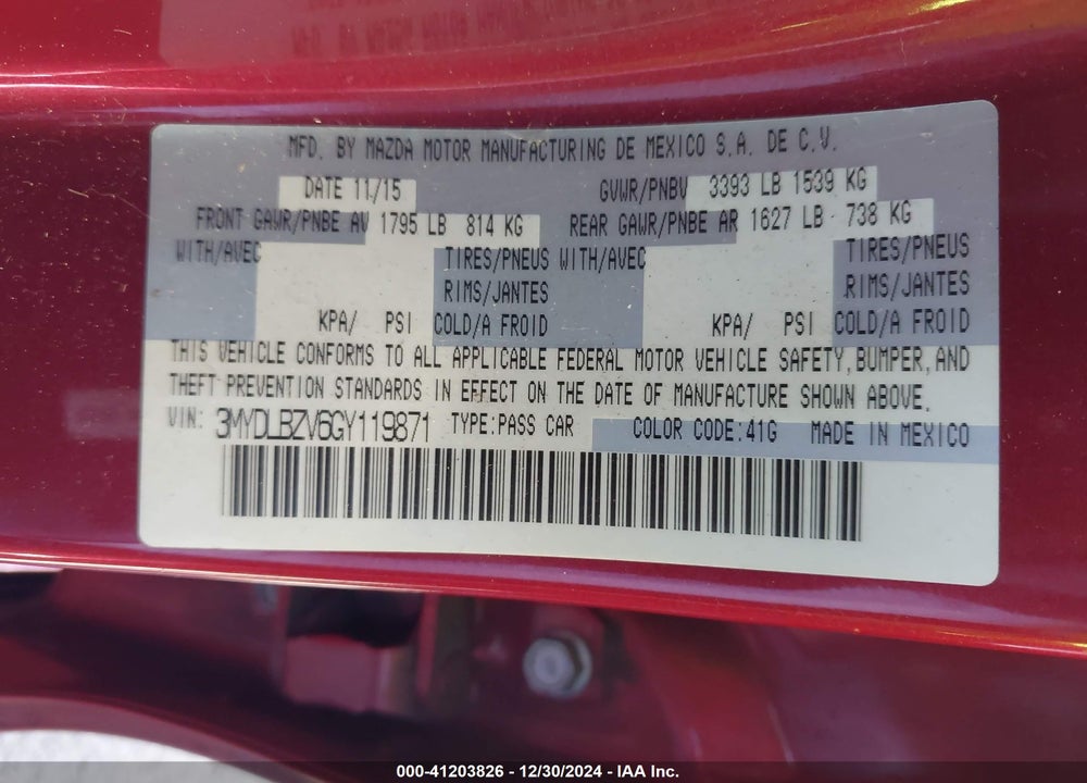 2016 SCION IA VIN: 3MYDLBZV6GY119871