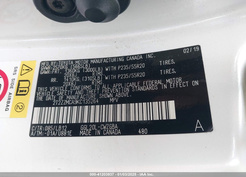 2019 LEXUS RX 350 VIN: 2T2ZZMCA9KC135264