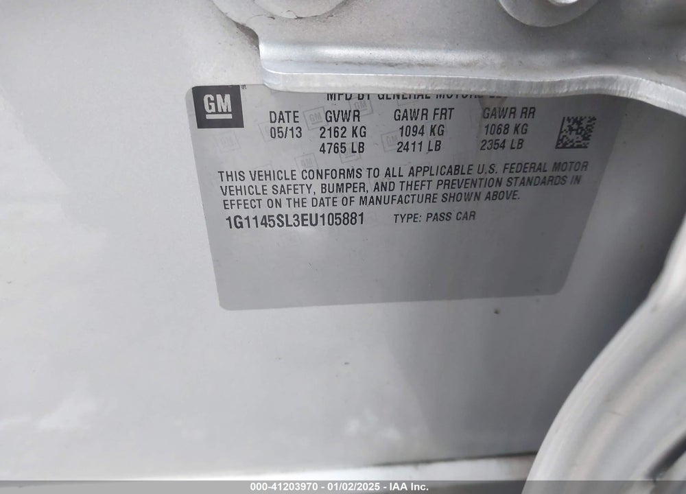 2014 CHEVROLET IMPALA VIN: 1G1145SL3EU105881