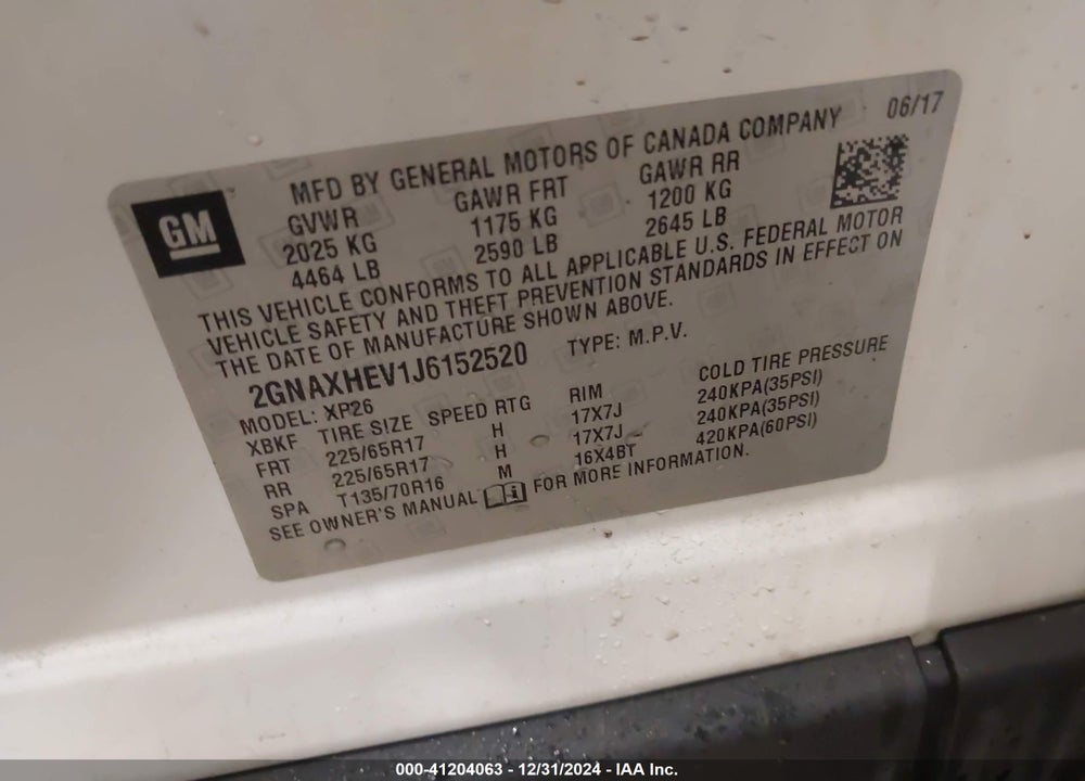 2018 CHEVROLET EQUINOX LS VIN: 2GNAXHEV1J6152520