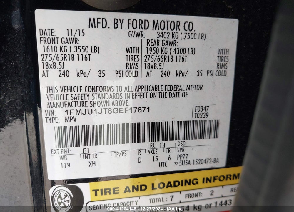 2016 FORD EXPEDITION XLT VIN: 1FMJU1JT8GEF17871