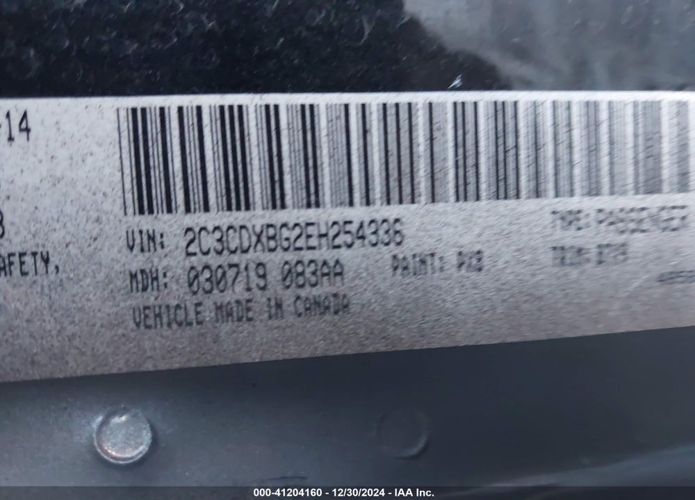2014 DODGE CHARGER VIN: 2C3CDXBG2EH254336