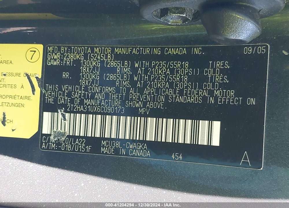 2006 LEXUS RX 330 VIN: 2T2HA31UX6C090173