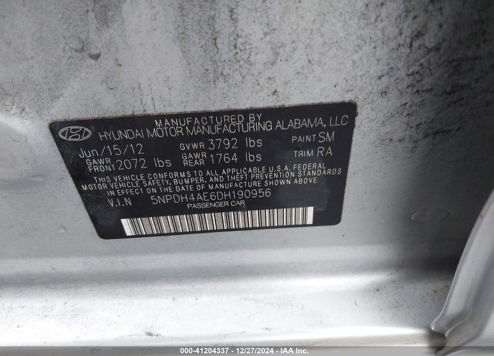 2013 HYUNDAI ELANTRA GLS VIN: 5NPDH4AE6DH190956