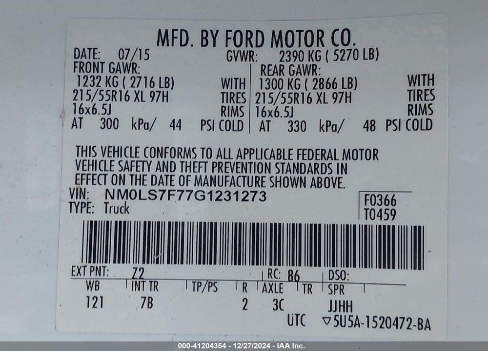2016 FORD TRANSIT CONNECT XLT VIN: NM0LS7F77G1231273