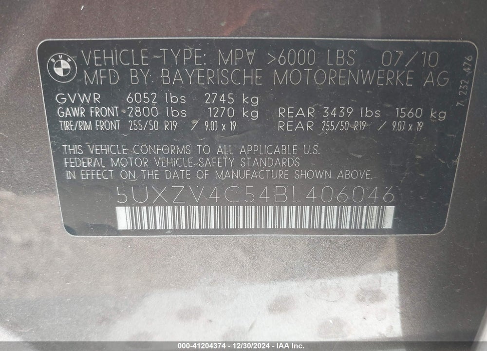 2011 BMW X5 XDRIVE35I/XDRIVE35I PREMIUM/XDRIVE35I SPORT ACTIVITY VIN: 5UXZV4C54BL406046