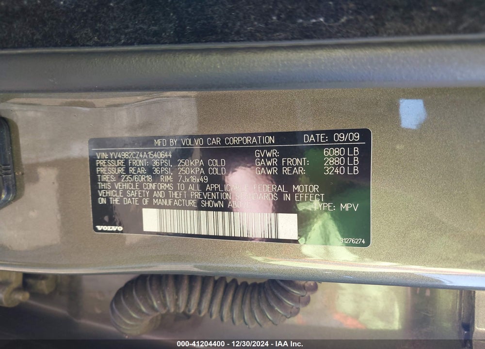 2010 VOLVO XC90 3.2 VIN: YV4982CZ4A1540644