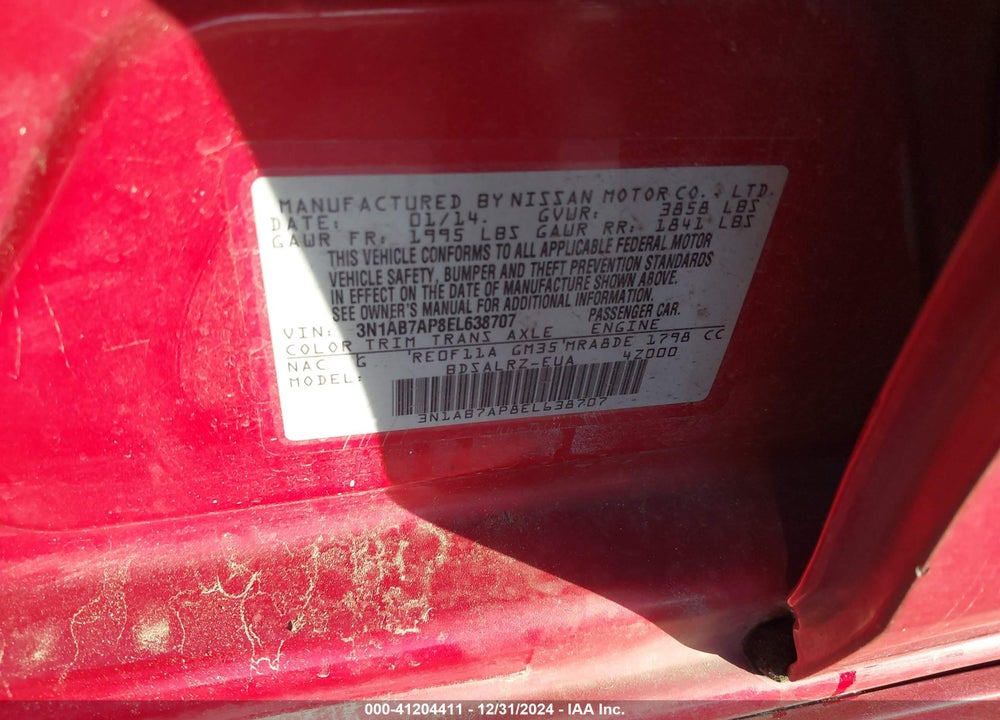 2014 NISSAN SENTRA VIN: 3N1AB7AP8EL638707