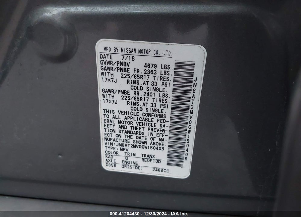 2016 NISSAN ROGUE S VIN: JN8AT2MV0GW150408