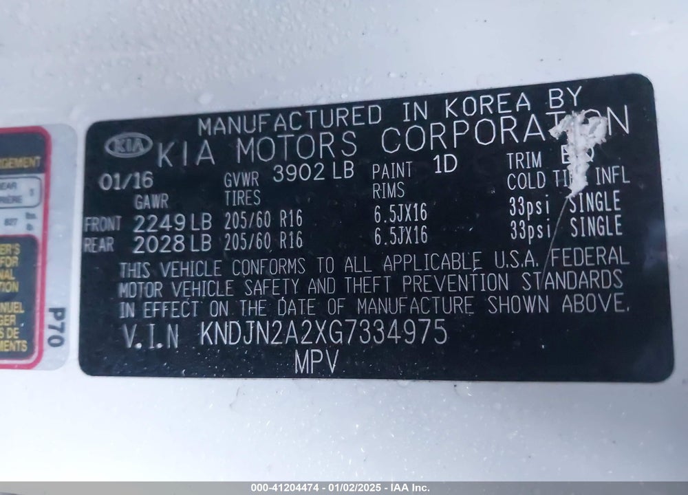 2016 KIA SOUL VIN: KNDJN2A2XG7334975