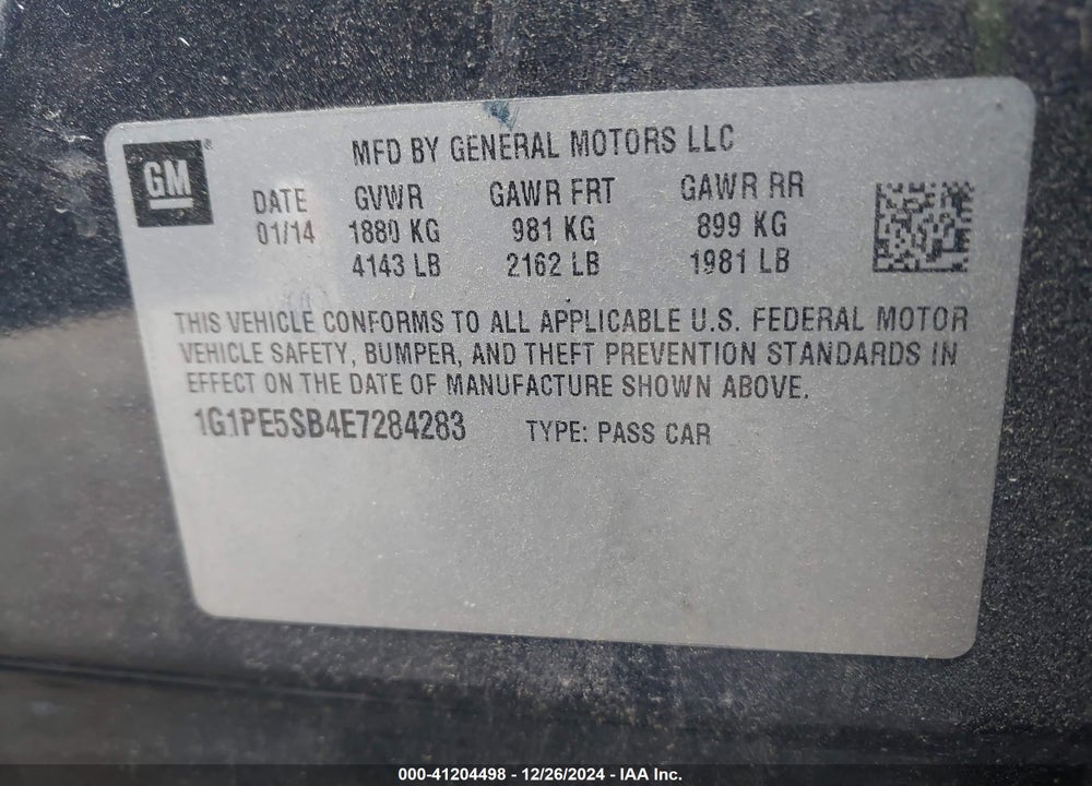 2014 CHEVROLET CRUZE 2LT AUTO VIN: 1G1PE5SB4E7284283