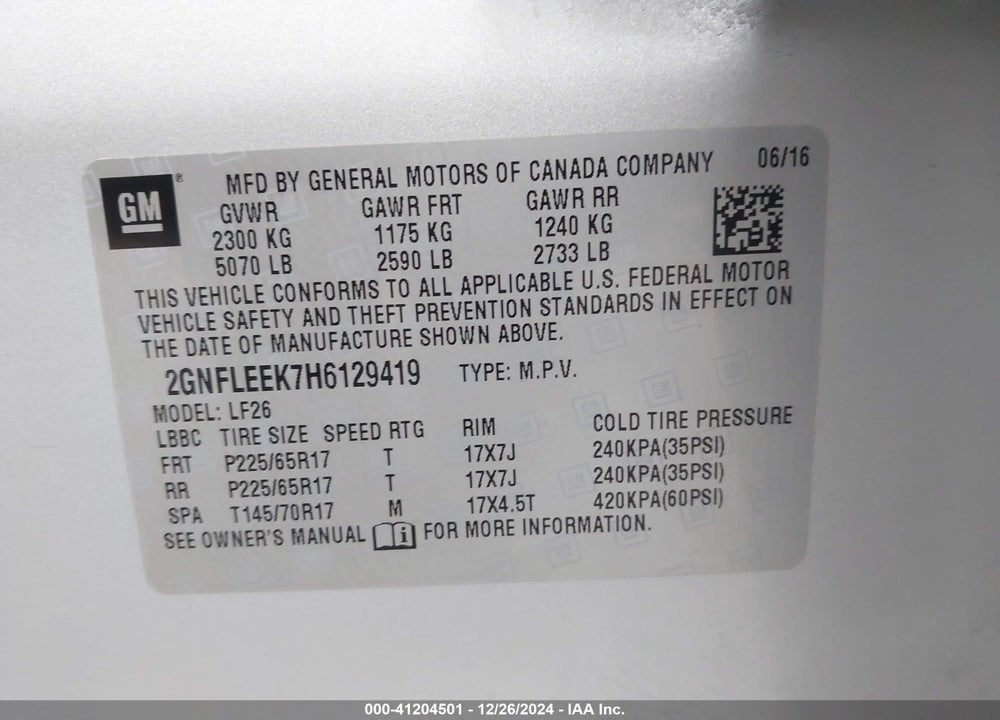 2017 CHEVROLET EQUINOX LS VIN: 2GNFLEEK7H6129419