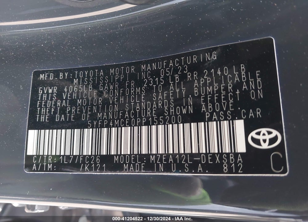 2023 TOYOTA COROLLA VIN: 5YFP4MCE0PP155200