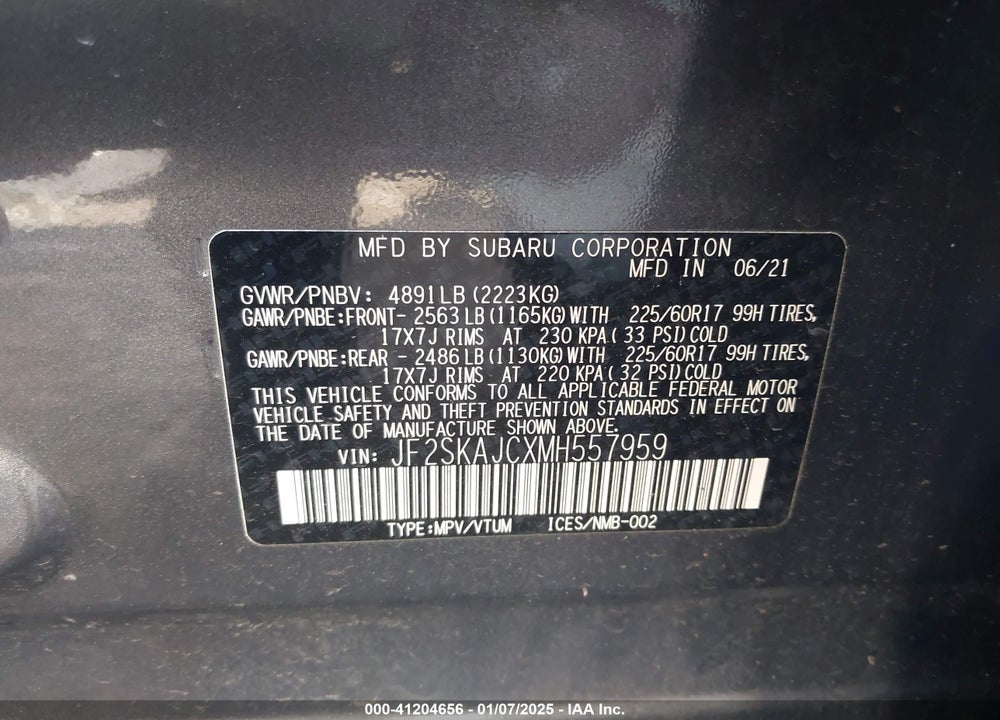 2021 SUBARU FORESTER PREMIUM VIN: JF2SKAJCXMH557959