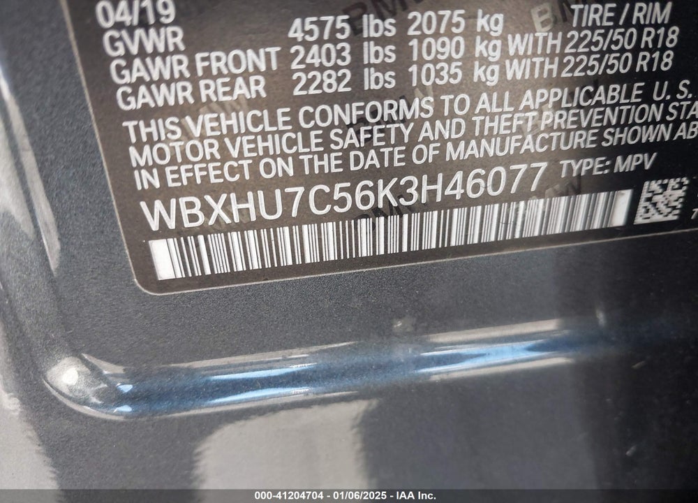 2019 BMW X1 VIN: WBXHU7C56K3H46077