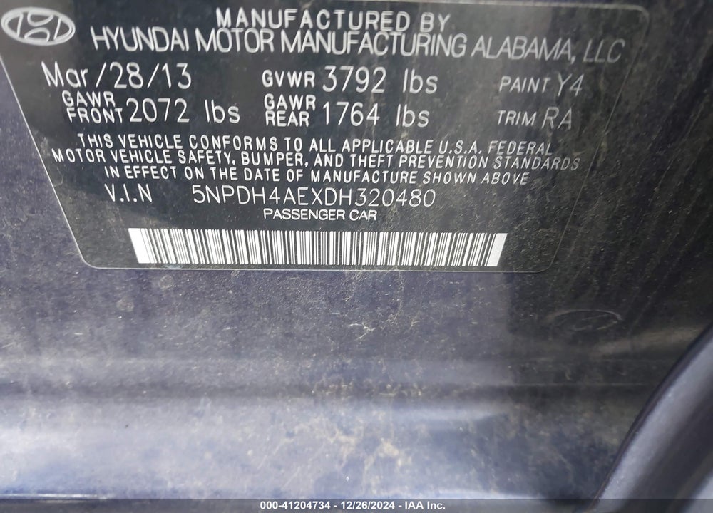 2013 HYUNDAI ELANTRA GLS VIN: 5NPDH4AEXDH320480
