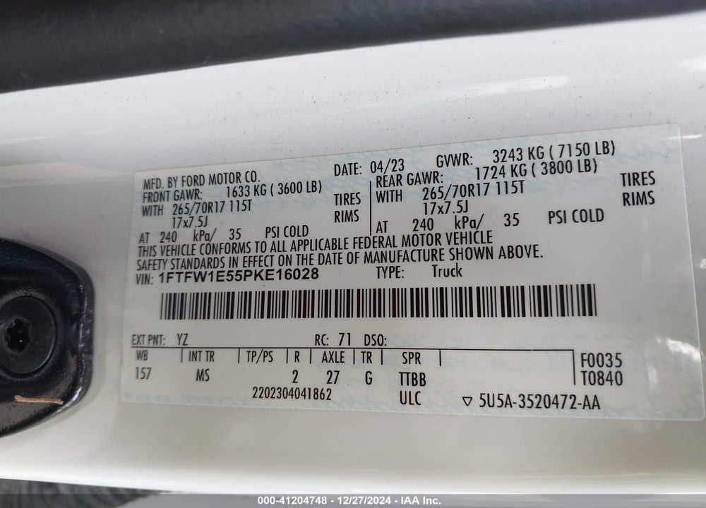 2023 FORD F-150 VIN: 1FTFW1E55PKE16028