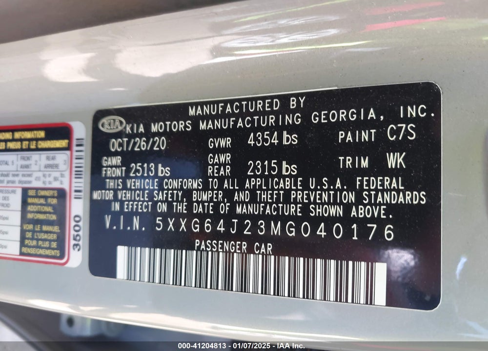 2021 KIA K5 GT LINE VIN: 5XXG64J23MG040176