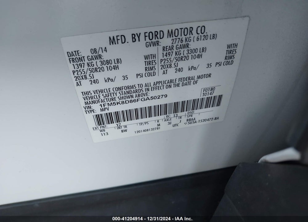 2015 FORD EXPLORER XLT VIN: 1FM5K8D86FGA50279