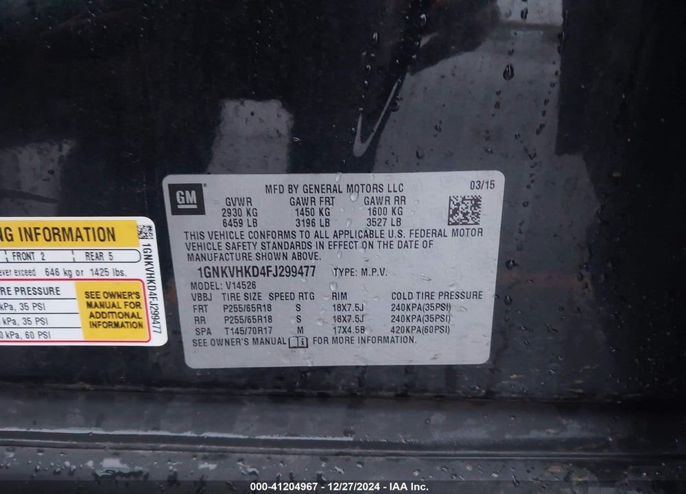 2015 CHEVROLET TRAVERSE 2LT VIN: 1GNKVHKD4FJ299477