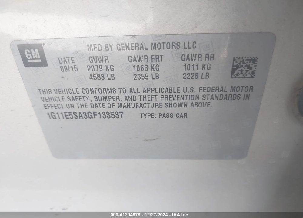 2016 CHEVROLET MALIBU LIMITED LTZ VIN: 1G11E5SA3GF133537