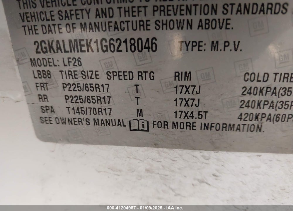 2016 GMC TERRAIN SLE-1 VIN: 2GKALMEK1G6218046