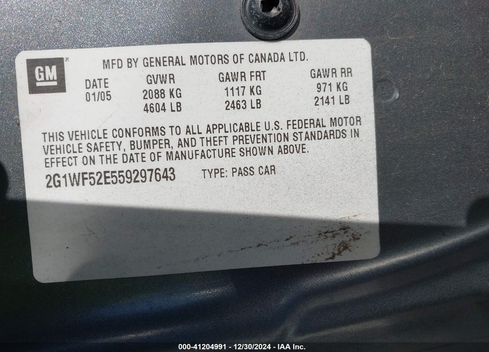 2005 CHEVROLET IMPALA VIN: 2G1WF52E559297643